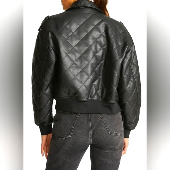 Rebecca Minkoff Black Diamond Quilted Bomber Jacket Size XL Oversized - Picture 4 of 11